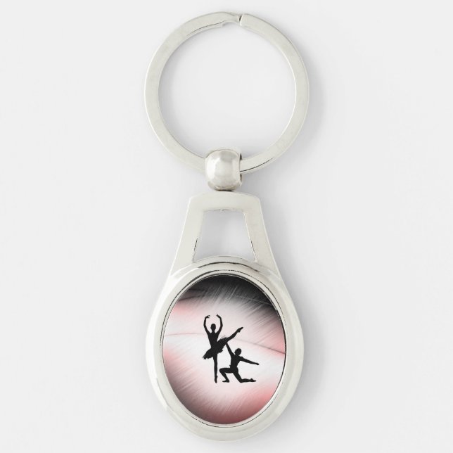 Balletpar Dansar Rosa Accent Ovalt Silverfärgad Nyckelring (Framsidan)
