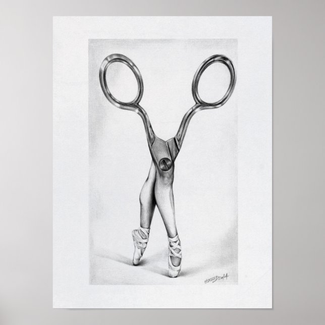 Balletscissor Ballerina Surrealistisk teckning  Poster (Framsidan)