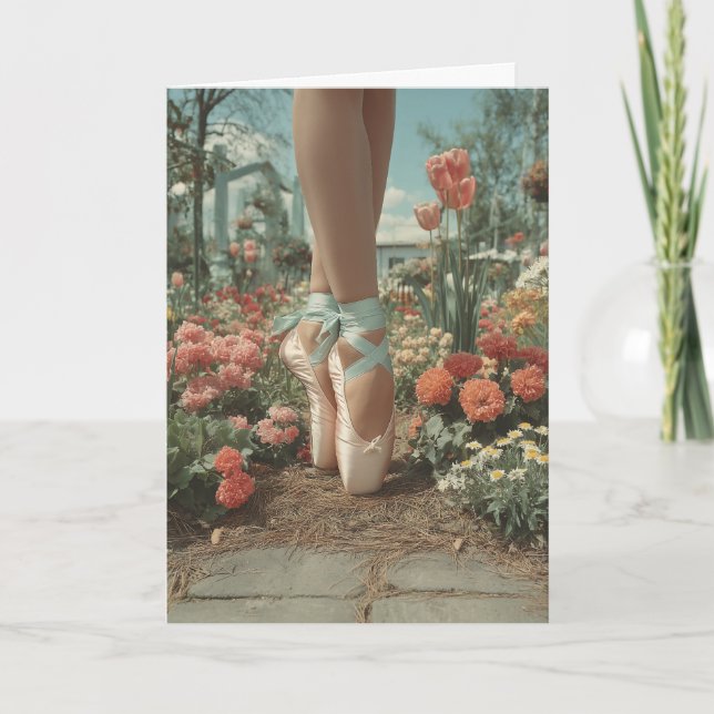 Balletskor i blomstrande trädgård kort (Framsida)
