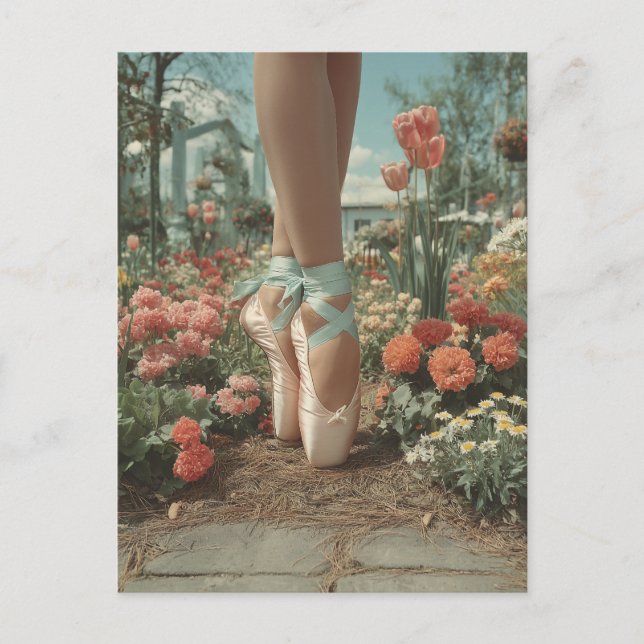 Balletskor i blomstrande trädgård vykort (Framsida)