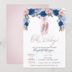 Balletskor prickar blommig Baby Shower Inbjudningar