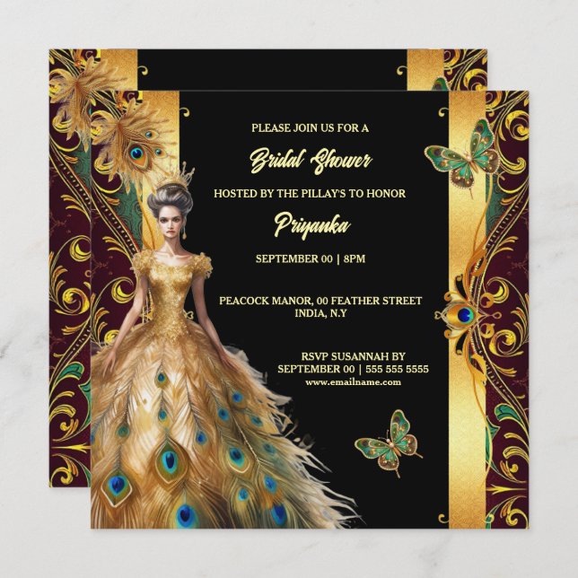 Ballgäddfjäder, svart chic guld julkort (Fram/baksida)