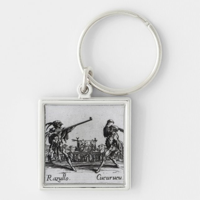 Balli de Sfessania, c.1622 Fyrkantig Silverfärgad Nyckelring (Framsidan)