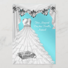 Ballklänning Tiara Vit Ros Teal Quinceanera Inbjudningar