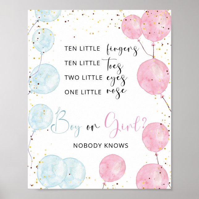 BalloBoy eller Girl Gender Reveal Sign Poster (Framsidan)