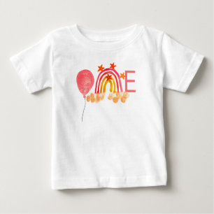 Ballon 1:a födelsedag Rosa Watercolor Girl Rainbow T Shirt