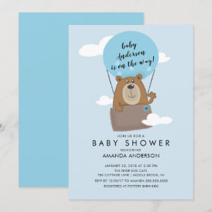 Ballon Bear Boys Baby-duschinbjudan till hett Luft Inbjudningar