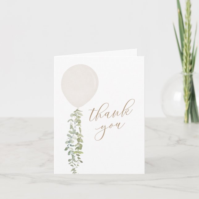 Ballon Eucalyptus Baby Shower för vit vattenfärg Tack Kort (Framsida)