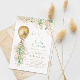 Ballon Eucalyptus Glitter Baby Shower Guld Inbjudningar