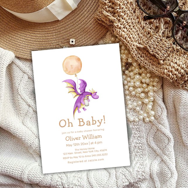 Ballon Fairytale Dragon Flaska Baby Shower Inbjudningar (Balloon Fairytale Dragon Bottle Baby Shower Invitation)