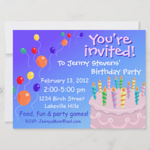 Ballon Festooned Rosa Frosting Birthday Cake Inbjudningar