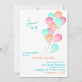 Ballon Firande Baby Shower Inbjudningar