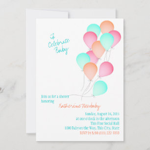 Ballon Firande Baby Shower Inbjudningar