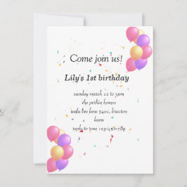 Ballon-födelsedagsinbjudningskort för söt baby inbjudningar