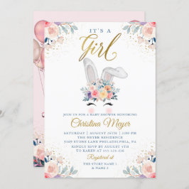 Ballon för spädbarn i Rosa Guld Bunny Blommigt Inbjudningar