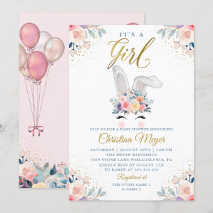 Ballon för spädbarn i Rosa Guld Bunny Blommigt Inbjudningar