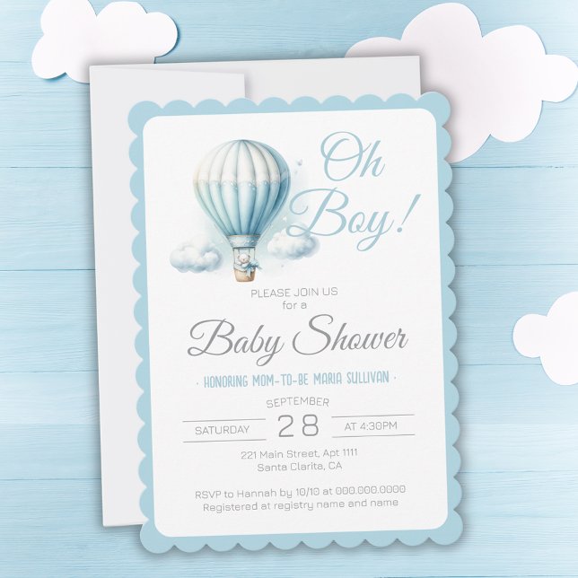 Ballon för vattenfärg och Bear Oh Boy Shower Inbjudningar (Watercolor Balloon & Bear Oh Boy Baby Shower Invitation
)