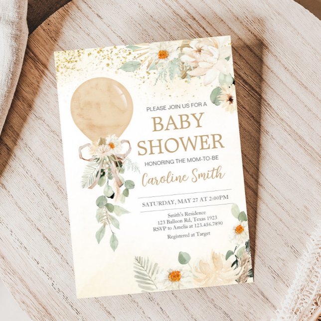 Ballon Greenery Gender Neutral Baby Shower Inbjudningar (Gender Neutral Balloon Greenery Baby Shower Invitation)