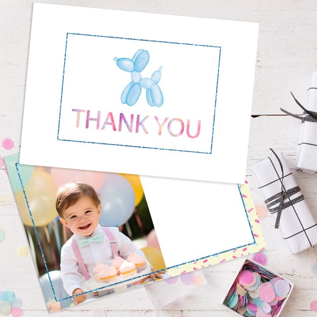 Ballon Hund Photo Card-för barn Inbjudningar (balloon animal cute watercolor thank you card)