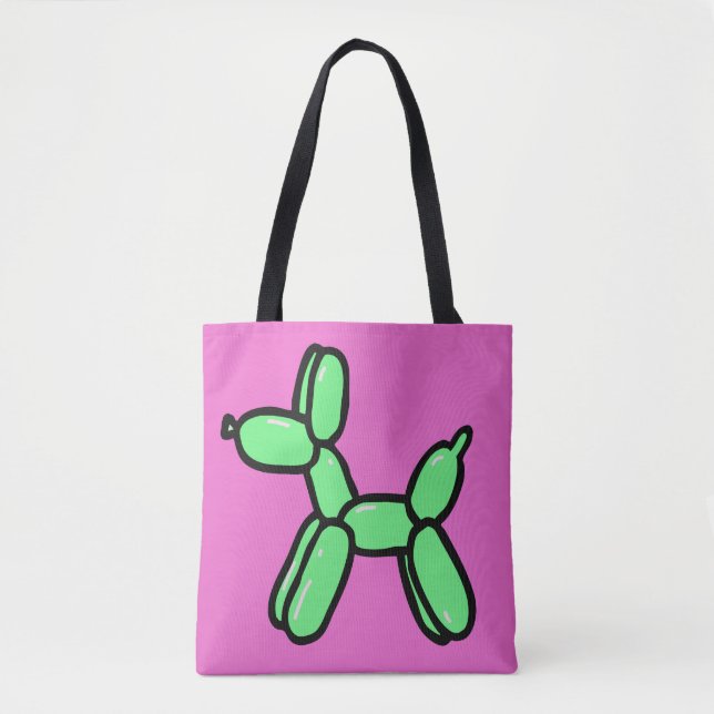 Ballon Hund Tote Bag i Rosa och Grönt Tygkasse (Framsida)