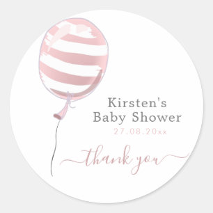 Ballon med Rosa stripe - Babykläder, Tack Runt Klistermärke