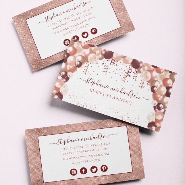 Ballon party Guld Ro Glitter Visitkort (Party Planner Rose Gold Glitter Balloon Business Card)