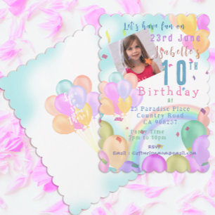 Ballon Pastel Photo Birthday Inbjudningar