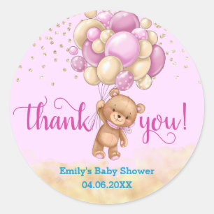 Ballon Tack Baby Shower för Rosa Nalle Runt Klistermärke