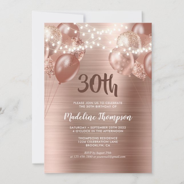 Ballondagsljus i Guld vid borstat Ro Inbjudningar (Framsida)