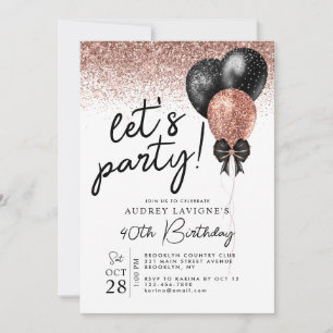 Ballondagstidning rosa ros Guld Black Glitter Inbjudningar