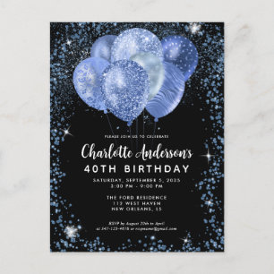 Ballondagstidningen Modern Black Navy Blue Glitter Vykort