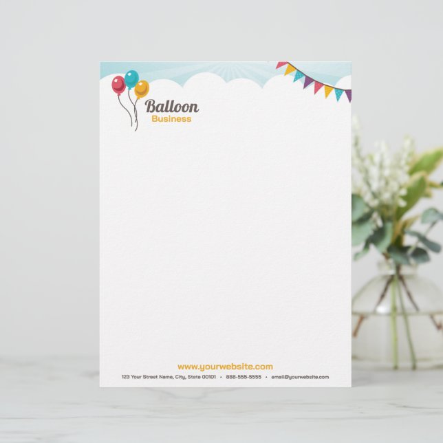 Ballonens Födelsedagsfest Letterhead Brevhuvud (Stående Fram)
