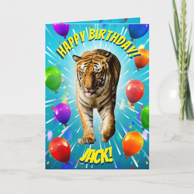 Ballonexplosionskort från Funy Tiger Party Kort (Framsida)