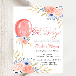 Ballong Blommig Baby Shower Inbjudan