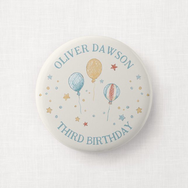 Ballong Dagdröm Barns Födelsedagsgäst Pin Badge Knapp (Balloon Daydream - Birthday Party Favor Button)
