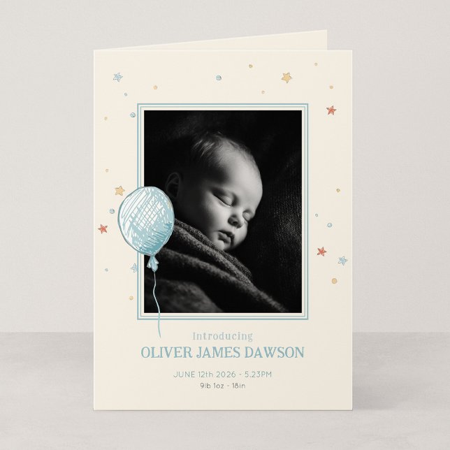 Ballong Dagdröm Vikad 5x7 Ny Bebis Annonsering Meddelande (Balloon Daydream - 5x7" Folded New Baby Photo Announcement)