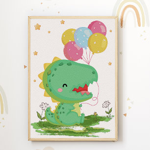 Ballong Dinosaurie Barnkammare Tryck Barn Rum Affi