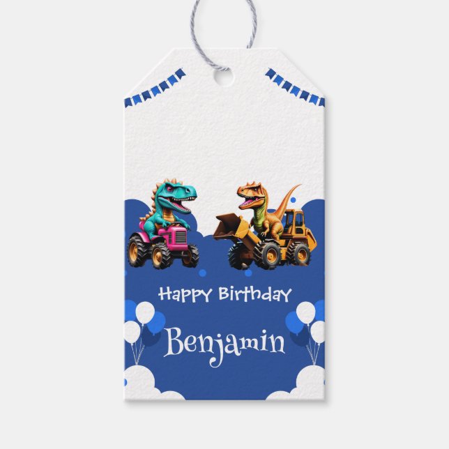 Ballong för rattfylleri för kute-dinosaurer presentetikett (Framsidan)