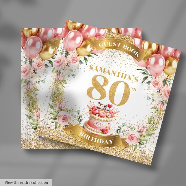  ballong för Romantisk 80-dagars gäst Bok (Romantic 80th Birthday Guest Book Blush Balloon Pop

)