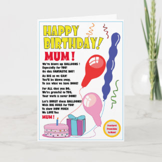 BALLONG Glad födelsedag MAMMA kort söt