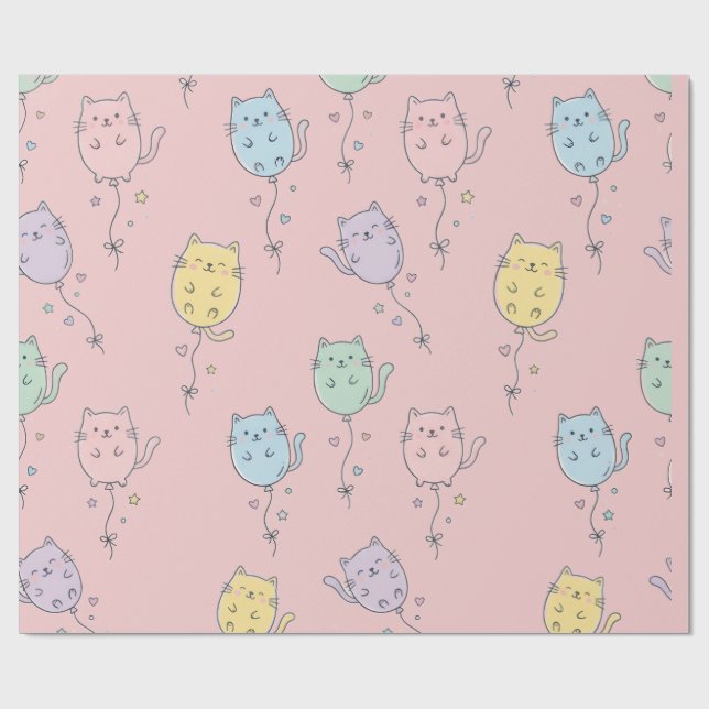 Ballong Katt Mönster  Söt Minimalistisk Barn  Presentpapper (Platt)