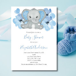 Ballong med blå Pojke Elephant Baby Shower Flowers Inbjudningar