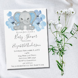 Ballong med blå Pojke Elephant Baby Shower Flowers Inbjudningar