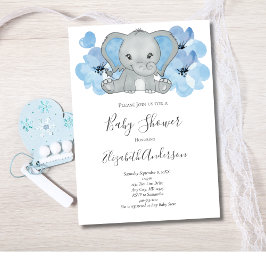 Ballong med blå Pojke Elephant Baby Shower Flowers Inbjudningar