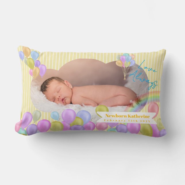 Ballong Moln Regnbåge Baby Foto Rosa Kuddvar Lumbarkudde (Framsida)