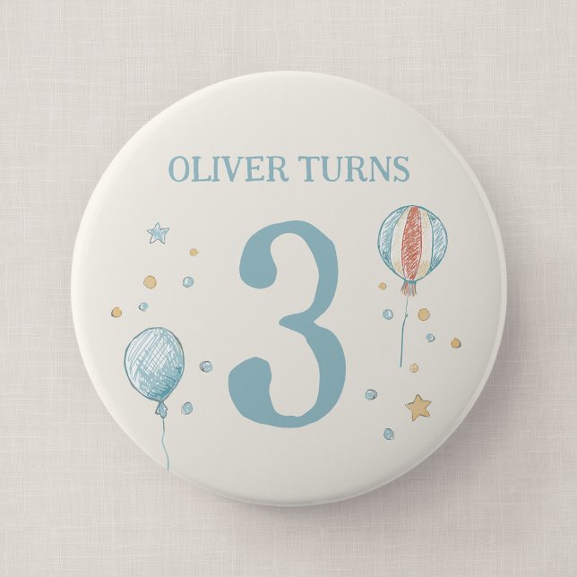 Ballong och stjärnor Stor födelsedagsmärke Knapp (Balloon Daydream - Big 4" Birthday Badge)