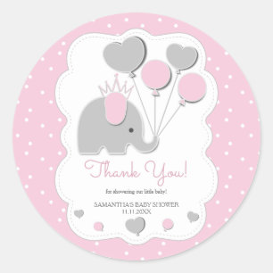 Ballong Rosa Elefant Baby Shower Flicka Runt Klistermärke
