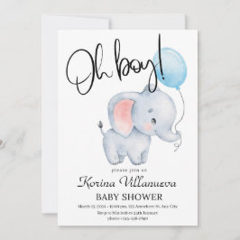 ballong söt elefant baby shower inbjudan