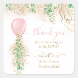 Ballong Vattenfärg Blommig Baby Shower Tack Fyrkantigt Klistermärke