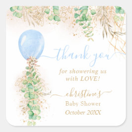 Ballong Vattenfärg Blommig Baby Shower Tack Fyrkantigt Klistermärke